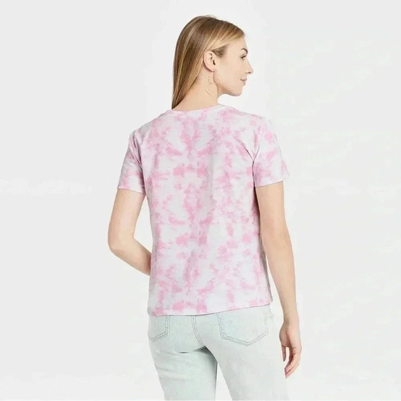 5/$25! NWT Looney Tunes Womens Pink Tie Dye Tweety Bird Distressed Look Tee - Picture 2 of 5